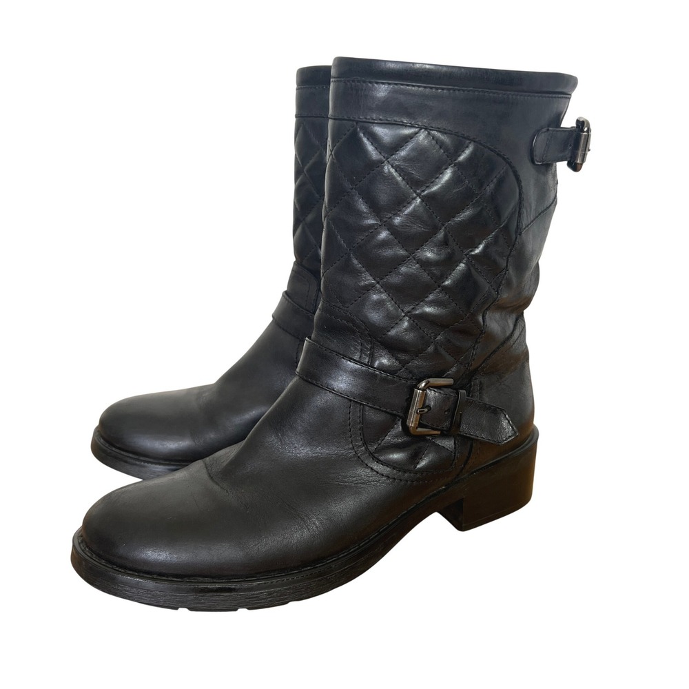 Aquatalia by Marvin K Black Leather Quilted Moto Biker‎ Boots Made in Italy 7.5